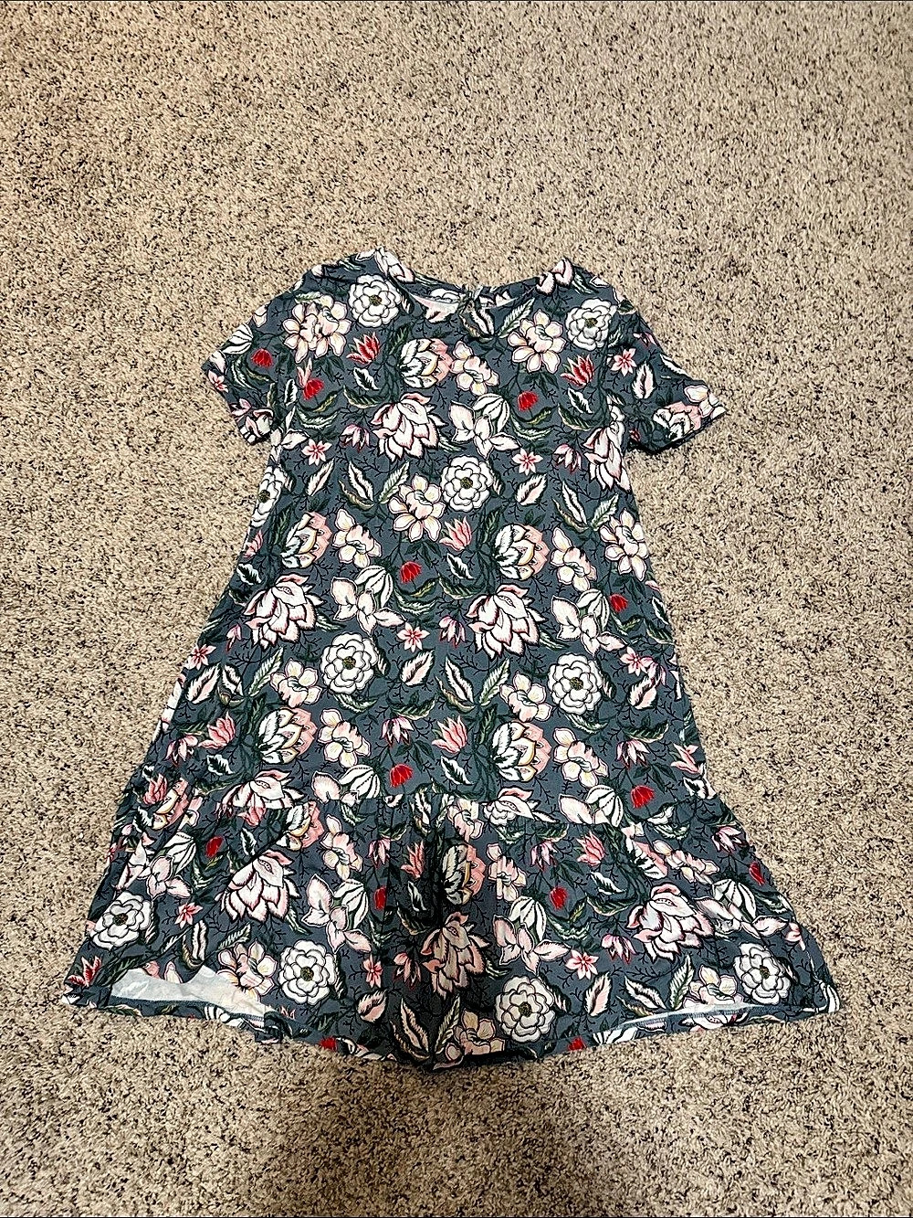 LOFT Floral Flutter Tiered Mini Dress Green & Pink Medium Like New